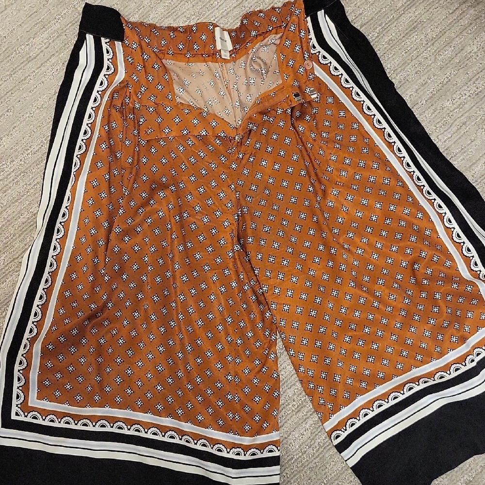 Anthropologie Burnt Orange Patterned Wide-Leg Pants - Picture 1 of 3
